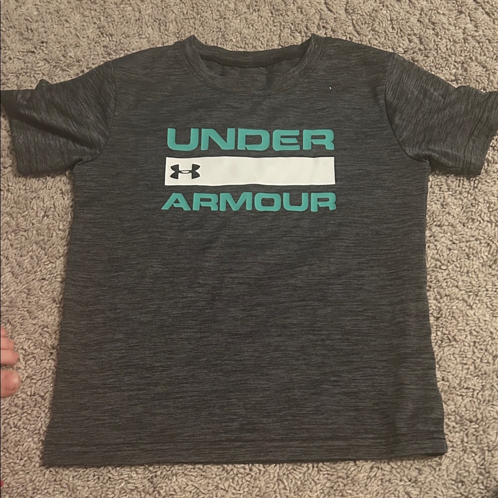 Under Armour Kids Charcoal Tee with Green Logo